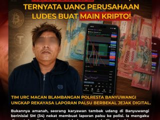 Akal Bulus Laporan Begal Palsu Terbongkar, Satgas URC Macan Blambangan Polresta Banyuwangi Ungkap Penggelapan Uang Perusahaan untuk Crypto
